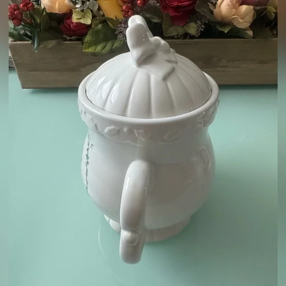 {Enesco Precious Moments} Christmas Happy Holly Days Stoneware Teapot Set 1994 - Picture 9 of 15